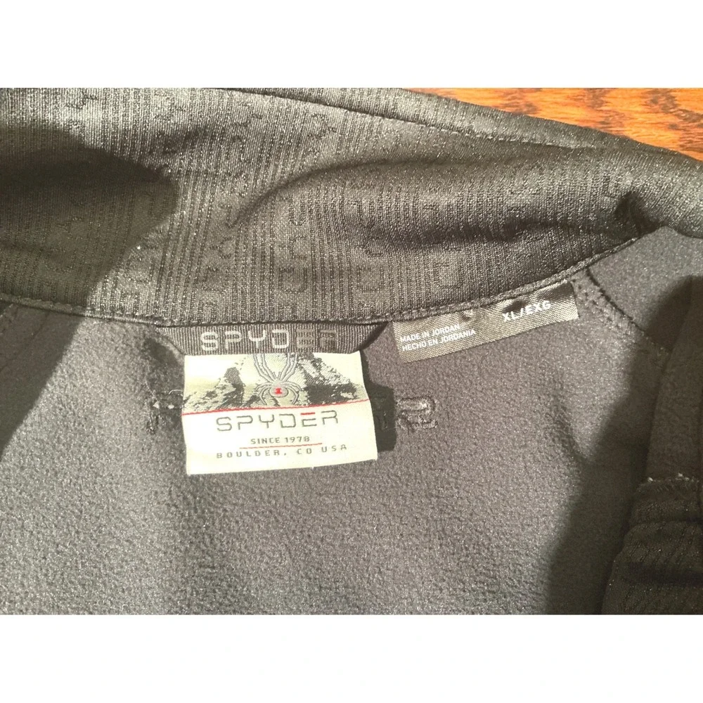 Spyder Mens Full Zip Knit Sweater Jacket Gray Black XL Mock Neck‎ Fleece Lined